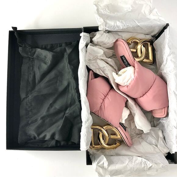 Dolce & Gabbana Pink Quilted Nylon DG Heel Slip On Puffy Mule Sandals 38 - Picture 9 of 10